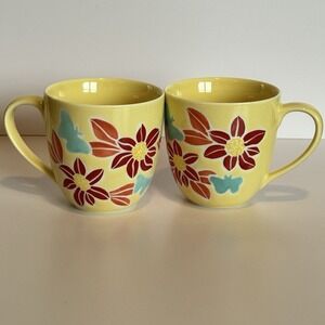 Starbucks Yellow Floral Coffee Mug Set of 2 | 16 oz Butterfly Flower Cups